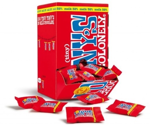 Tiny Tony Chocolonely, puur. Kleine pure mini chocolade van Tony Chocolonely om uit te delen