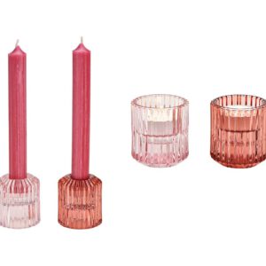 Glazen kaarsenhouder dubbel roze
